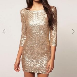 Gold sequin minidress, 3/4 length sleeve